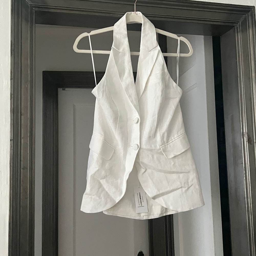 Reformation - White Halter Neck Linen Women's Top